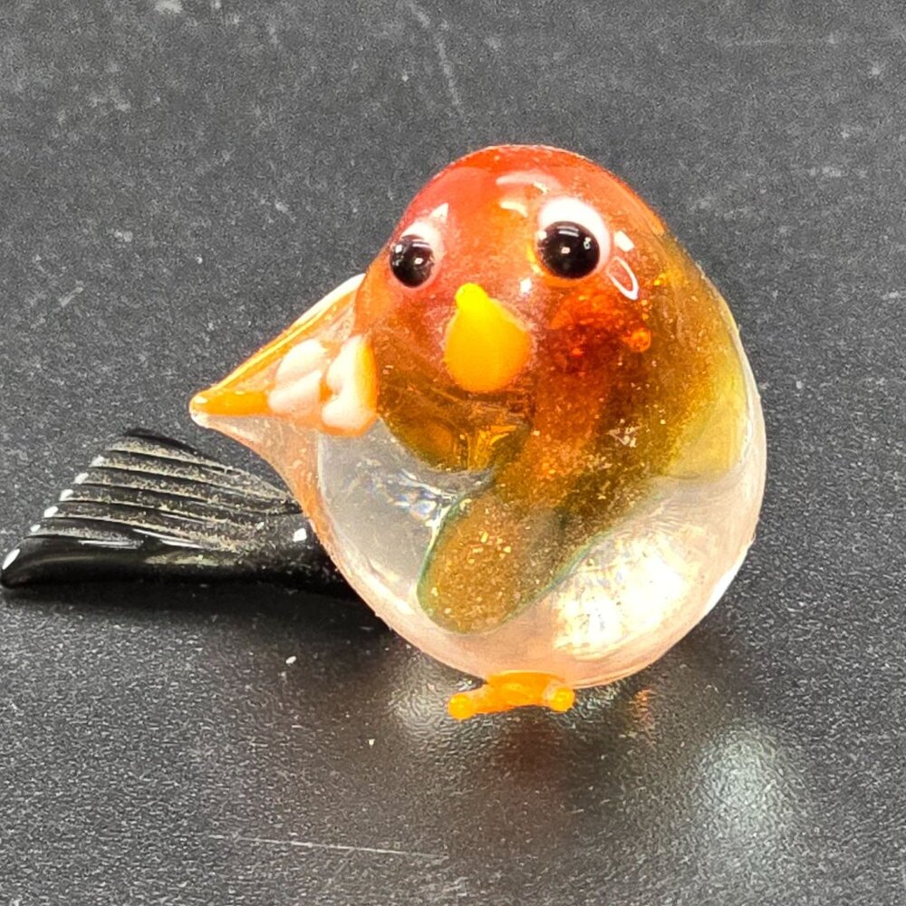 Handcrafted Miniature Glass Bird Figurine Orange & Black HS203 - Picture 6 of 10